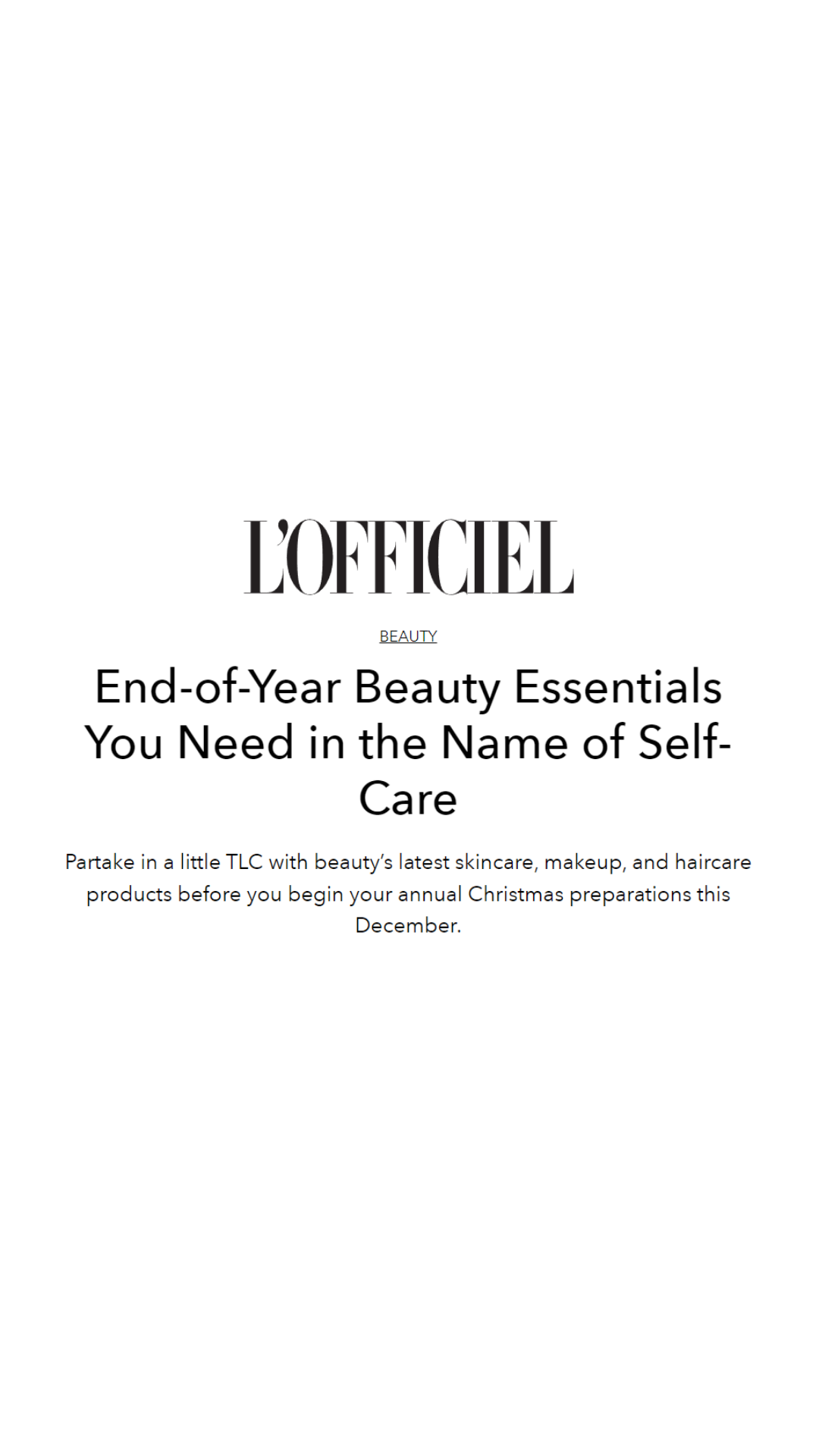 L-Officiel : End-of-Year Beauty Essentials You Need in the Name of Self-Care