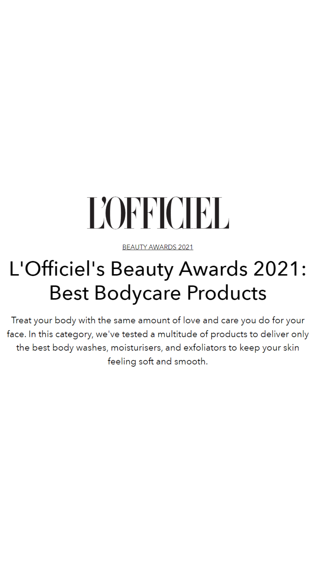 L'Officiel's Beauty Awards 2021: Best Bodycare Products